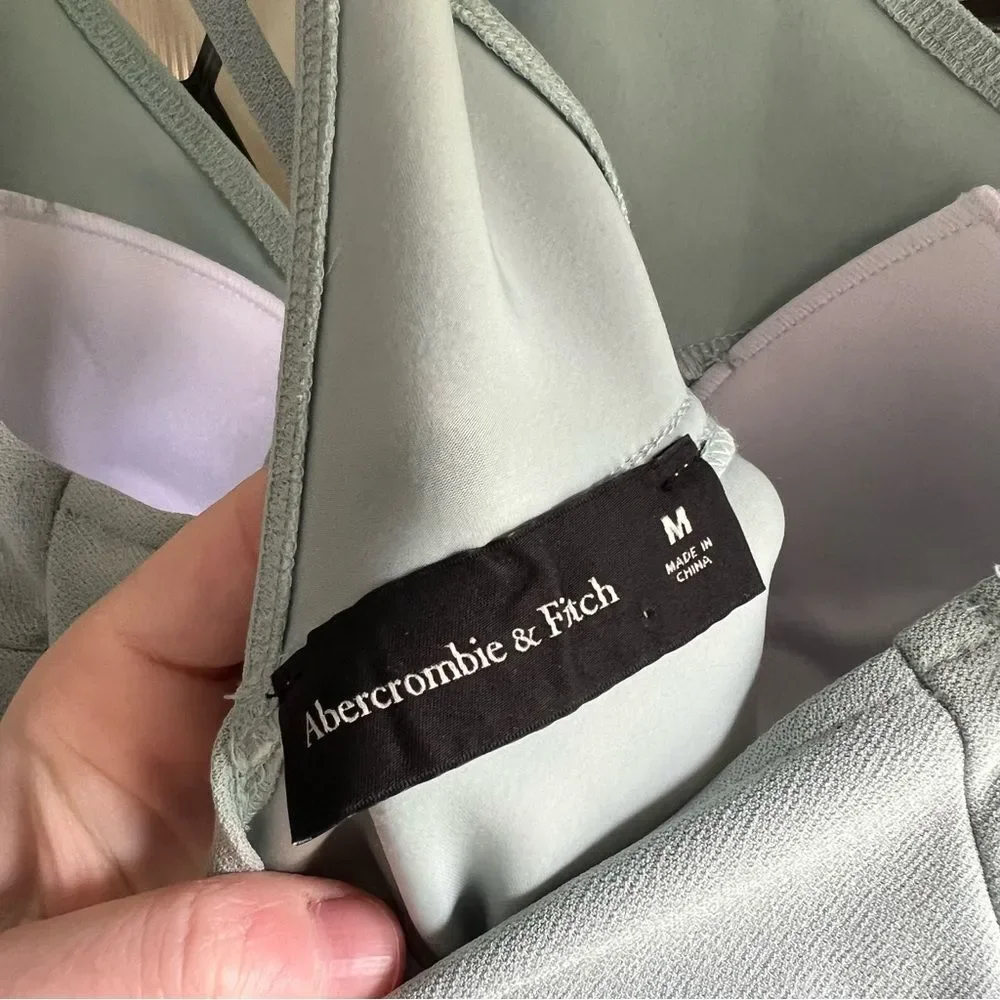 Abercrombie & Fitch Asymmetrical Ruched Maxi Dress in Light Blue/Green